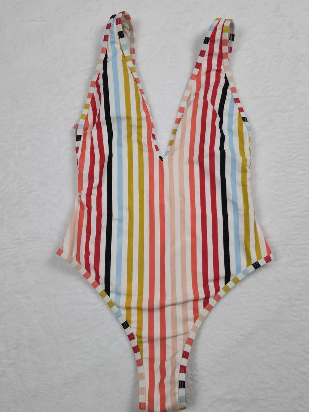 Express Multicolor Stripe One-Piece Swimsuit - Red, Yellow, Blue, Pink, Black